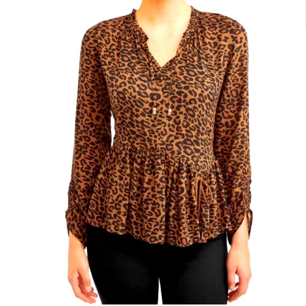 Leopard Peasant peplum top size Large